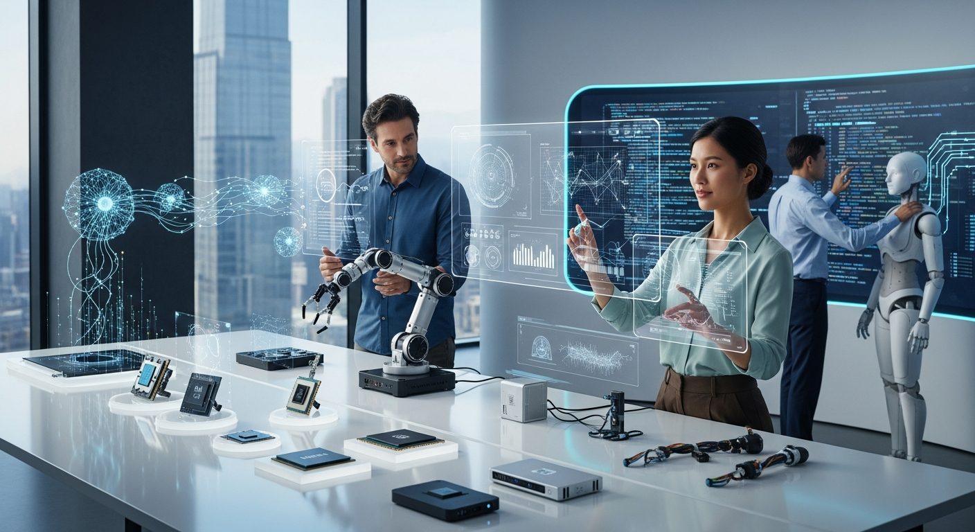 Escena futurista sobre la evolución de la inteligencia artificial en 2026 y 2027