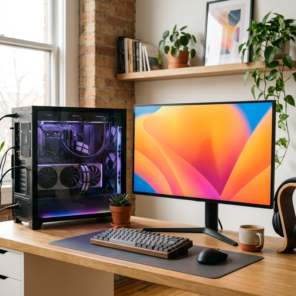 Pantalla de computadora con el escritorio KDE Plasma 6.8 mostrando una interfaz gráfica moderna y muy fluida